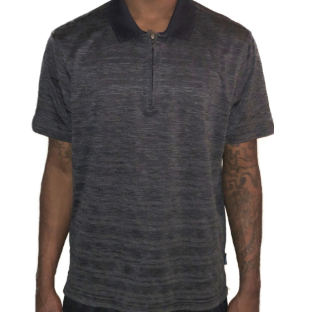 NWOT PERRY ELLIS Gray Short Sleeve Striped Polo